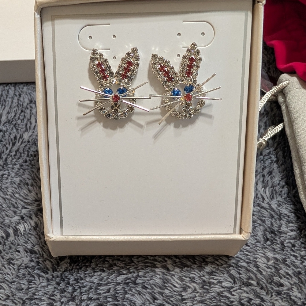 Silver and Pink Bunny Earrings